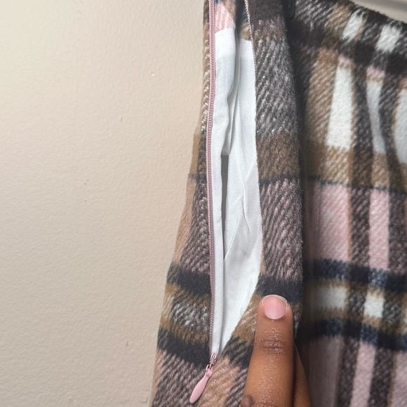 Plaid Women's Wool Blend Schoolgirl Clueless Academia Skirt Pink & Brown Size M - Picture 10 of 10